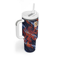 Custom Netherlands Lion Football Tumbler With Handle Sporty Style - Wonder Print Shop