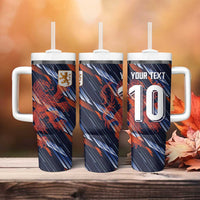 Custom Netherlands Lion Football Tumbler With Handle Sporty Style - Wonder Print Shop