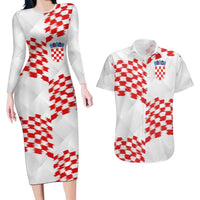Custom Croatia Football Couples Matching Long Sleeve Bodycon Dress and Hawaiian Shirt Kockasti-Grunge Checkers - Wonder Print Shop