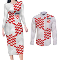 Custom Croatia Football Couples Matching Long Sleeve Bodycon Dress and Long Sleeve Button Shirt Kockasti-Grunge Checkers - Wonder Print Shop
