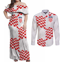 Custom Croatia Football Couples Matching Off Shoulder Maxi Dress and Long Sleeve Button Shirt Kockasti-Grunge Checkers - Wonder Print Shop