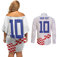 Custom Croatia Football Couples Matching Off Shoulder Short Dress and Long Sleeve Button Shirt Kockasti-Grunge Checkers - Wonder Print Shop