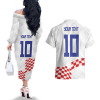 Custom Croatia Football Couples Matching Off The Shoulder Long Sleeve Dress and Hawaiian Shirt Kockasti-Grunge Checkers - Wonder Print Shop