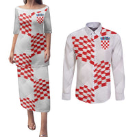 Custom Croatia Football Couples Matching Puletasi and Long Sleeve Button Shirt Kockasti-Grunge Checkers - Wonder Print Shop