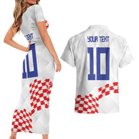 Custom Croatia Football Couples Matching Short Sleeve Bodycon Dress and Hawaiian Shirt Kockasti-Grunge Checkers - Wonder Print Shop