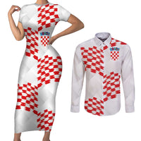 Custom Croatia Football Couples Matching Short Sleeve Bodycon Dress and Long Sleeve Button Shirt Kockasti-Grunge Checkers - Wonder Print Shop