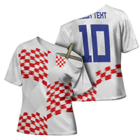Custom Croatia Football Cross Shoulder Shirt Kockasti-Grunge Checkers - Wonder Print Shop