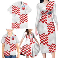 Custom Croatia Football Family Matching Long Sleeve Bodycon Dress and Hawaiian Shirt Kockasti-Grunge Checkers - Wonder Print Shop