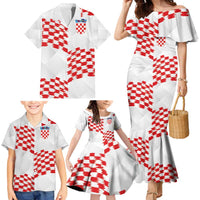 Custom Croatia Football Family Matching Mermaid Dress and Hawaiian Shirt Kockasti-Grunge Checkers - Wonder Print Shop