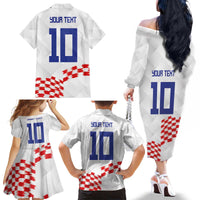 Custom Croatia Football Family Matching Off The Shoulder Long Sleeve Dress and Hawaiian Shirt Kockasti-Grunge Checkers - Wonder Print Shop