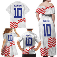 Custom Croatia Football Family Matching Off Shoulder Maxi Dress and Hawaiian Shirt Kockasti-Grunge Checkers - Wonder Print Shop