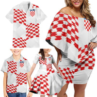 Custom Croatia Football Family Matching Off Shoulder Short Dress and Hawaiian Shirt Kockasti-Grunge Checkers - Wonder Print Shop