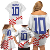 Custom Croatia Football Family Matching Off Shoulder Short Dress and Hawaiian Shirt Kockasti-Grunge Checkers - Wonder Print Shop