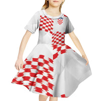 Custom Croatia Football Kid Short Sleeve Dress Kockasti-Grunge Checkers - Wonder Print Shop