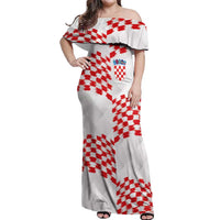 Custom Croatia Football Off Shoulder Maxi Dress Kockasti-Grunge Checkers - Wonder Print Shop