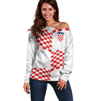 Custom Croatia Football Off Shoulder Sweater Kockasti-Grunge Checkers - Wonder Print Shop