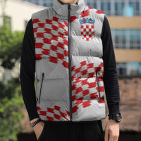 Custom Croatia Football Sleeveless Puffer Jacket Kockasti-Grunge Checkers - Wonder Print Shop