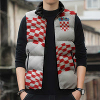 Custom Croatia Football Sleeveless Puffer Jacket Kockasti-Grunge Checkers - Wonder Print Shop