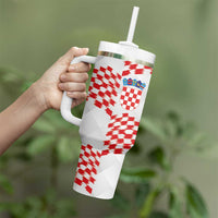 Custom Croatia Football Tumbler With Handle Kockasti-Grunge Checkers - Wonder Print Shop