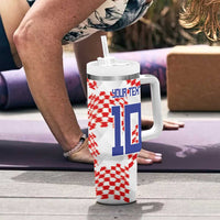 Custom Croatia Football Tumbler With Handle Kockasti-Grunge Checkers - Wonder Print Shop