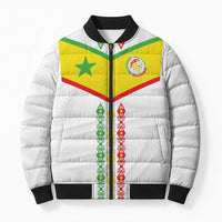 Custom Senegal Football Bomber Puffer Jacket Tricolor Traditional Patterns Sporty Style - Wonder Print Shop