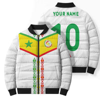 Custom Senegal Football Bomber Puffer Jacket Tricolor Traditional Patterns Sporty Style - Wonder Print Shop