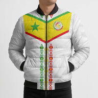 Custom Senegal Football Bomber Puffer Jacket Tricolor Traditional Patterns Sporty Style - Wonder Print Shop