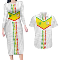 Custom Senegal Football Couples Matching Long Sleeve Bodycon Dress and Hawaiian Shirt Tricolor Traditional Patterns Sporty Style - Wonder Print Shop