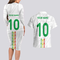 Custom Senegal Football Couples Matching Long Sleeve Bodycon Dress and Hawaiian Shirt Tricolor Traditional Patterns Sporty Style - Wonder Print Shop