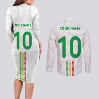 Custom Senegal Football Couples Matching Long Sleeve Bodycon Dress and Long Sleeve Button Shirt Tricolor Traditional Patterns Sporty Style - Wonder Print Shop