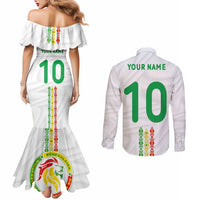 Custom Senegal Football Couples Matching Mermaid Dress and Long Sleeve Button Shirt Tricolor Traditional Patterns Sporty Style - Wonder Print Shop