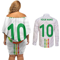 Custom Senegal Football Couples Matching Off Shoulder Short Dress and Long Sleeve Button Shirt Tricolor Traditional Patterns Sporty Style - Wonder Print Shop