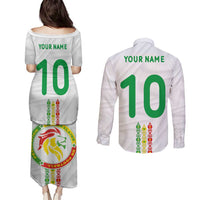 Custom Senegal Football Couples Matching Puletasi and Long Sleeve Button Shirt Tricolor Traditional Patterns Sporty Style - Wonder Print Shop