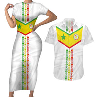 Custom Senegal Football Couples Matching Short Sleeve Bodycon Dress and Hawaiian Shirt Tricolor Traditional Patterns Sporty Style - Wonder Print Shop