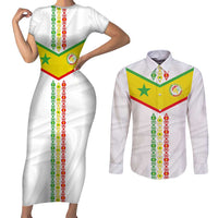 Custom Senegal Football Couples Matching Short Sleeve Bodycon Dress and Long Sleeve Button Shirt Tricolor Traditional Patterns Sporty Style - Wonder Print Shop