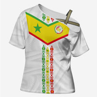 Custom Senegal Football Cross Shoulder Shirt Tricolor Traditional Patterns Sporty Style - Wonder Print Shop