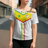 Custom Senegal Football Cross Shoulder Shirt Tricolor Traditional Patterns Sporty Style - Wonder Print Shop
