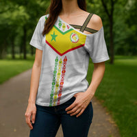 Custom Senegal Football Cross Shoulder Shirt Tricolor Traditional Patterns Sporty Style - Wonder Print Shop
