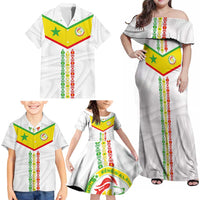 Custom Senegal Football Family Matching Off Shoulder Maxi Dress and Hawaiian Shirt Tricolor Traditional Patterns Sporty Style - Wonder Print Shop
