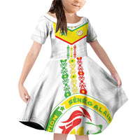 Custom Senegal Football Family Matching Off Shoulder Short Dress and Hawaiian Shirt Tricolor Traditional Patterns Sporty Style - Wonder Print Shop