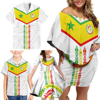 Custom Senegal Football Family Matching Off Shoulder Short Dress and Hawaiian Shirt Tricolor Traditional Patterns Sporty Style - Wonder Print Shop