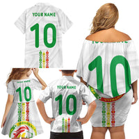Custom Senegal Football Family Matching Off Shoulder Short Dress and Hawaiian Shirt Tricolor Traditional Patterns Sporty Style - Wonder Print Shop