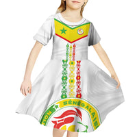 Custom Senegal Football Kid Short Sleeve Dress Tricolor Traditional Patterns Sporty Style - Wonder Print Shop