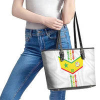 Custom Senegal Football Leather Tote Bag Tricolor Traditional Patterns Sporty Style - Wonder Print Shop