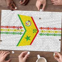 Custom Senegal Football Puzzle Tricolor Traditional Patterns Sporty Style - Wonder Print Shop