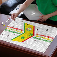 Custom Senegal Football Puzzle Tricolor Traditional Patterns Sporty Style - Wonder Print Shop