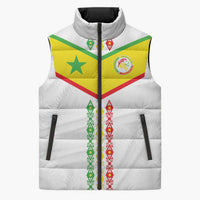 Custom Senegal Football Sleeveless Puffer Jacket Tricolor Traditional Patterns Sporty Style - Wonder Print Shop