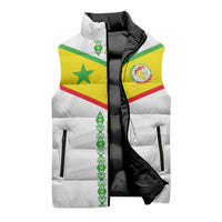 Custom Senegal Football Sleeveless Puffer Jacket Tricolor Traditional Patterns Sporty Style - Wonder Print Shop