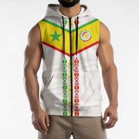 Custom Senegal Football Sleeveless Zip Hoodie Tricolor Traditional Patterns Sporty Style - Wonder Print Shop