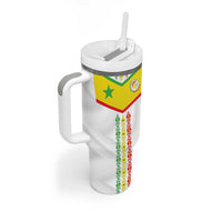 Custom Senegal Football Tumbler With Handle Tricolor Traditional Patterns Sporty Style - Wonder Print Shop